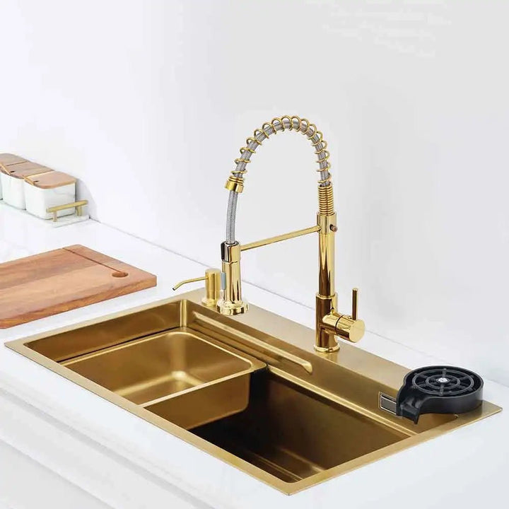 750mm Nano Kitchen Sink 304 Stainless Steel Single Bowl Wash Basin In Gold - Kitcen faucetBathroomLux