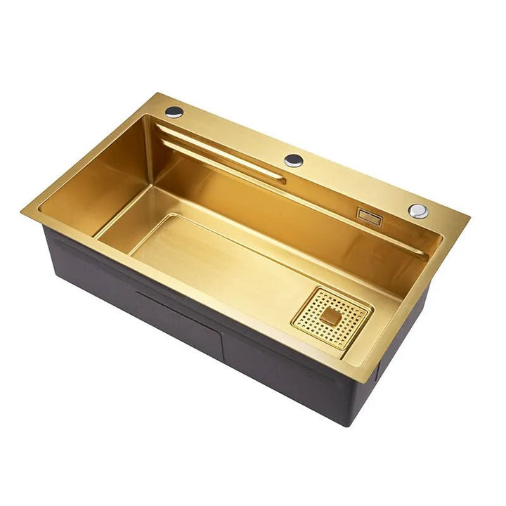 750mm Nano Kitchen Sink 304 Stainless Steel Single Bowl Wash Basin In Gold - Kitcen faucetBathroomLux