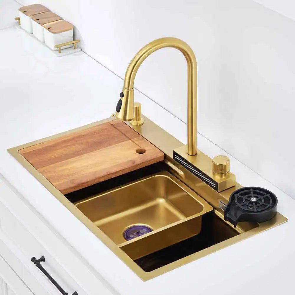 750mm Nano Kitchen Sink 304 Stainless Steel Single Bowl Wash Basin In Gold - Kitcen faucetBathroomLux