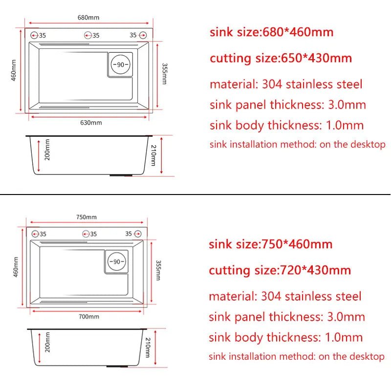 750mm Nano Kitchen Sink 304 Stainless Steel Single Bowl Wash Basin In Gold - Kitcen faucetBathroomLux