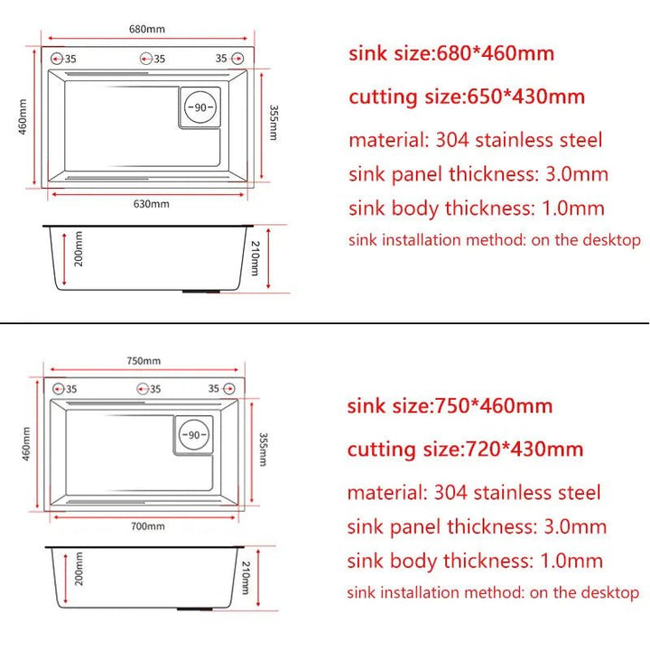 750mm Nano Kitchen Sink 304 Stainless Steel Single Bowl Wash Basin In Gold - Kitcen faucetBathroomLux