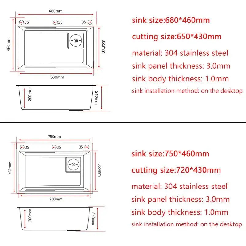 750mm Nano Kitchen Sink 304 Stainless Steel Single Bowl Wash Basin In Gold - Kitcen faucetBathroomLux