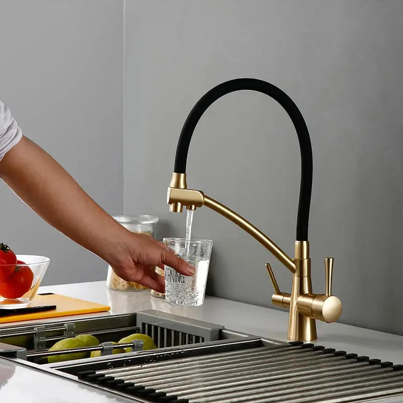 Smesiteli Mat Old Gold Color Osmosis Reverse Tri Flow Water Filter Tap 3 Ways Sink Mixer Three Way Kitchen Put Out Faucet BathroomLux