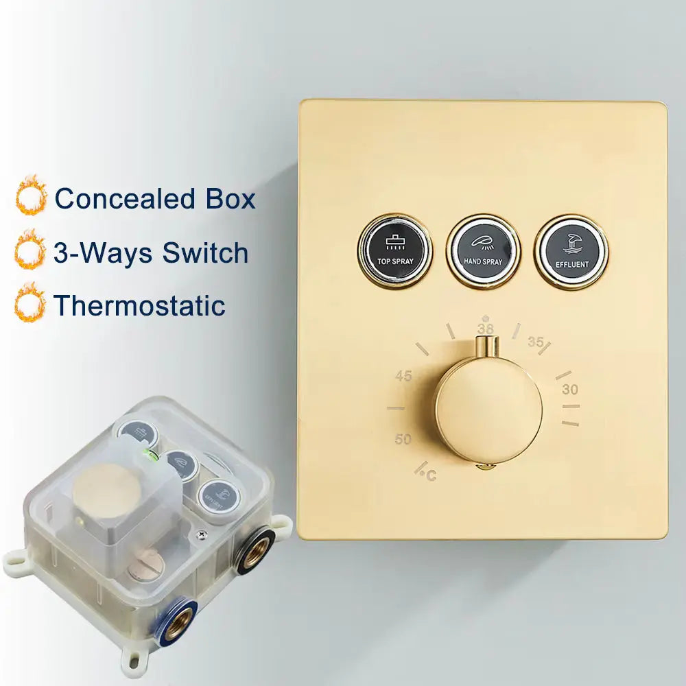 Black Thermostatic Shower Faucet Set with LED Rainfall Head BathroomLux