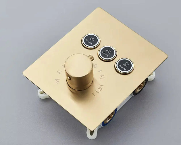 Black Thermostatic Shower Faucet Set with LED Rainfall Head BathroomLux