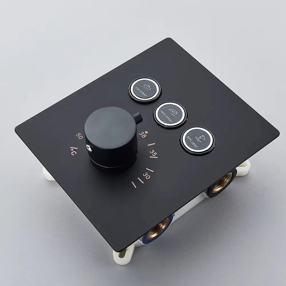 Black Thermostatic Shower Faucet Set with LED Rainfall Head BathroomLux