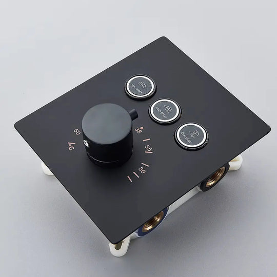 Black Thermostatic Shower Faucet Set with LED Rainfall Head BathroomLux