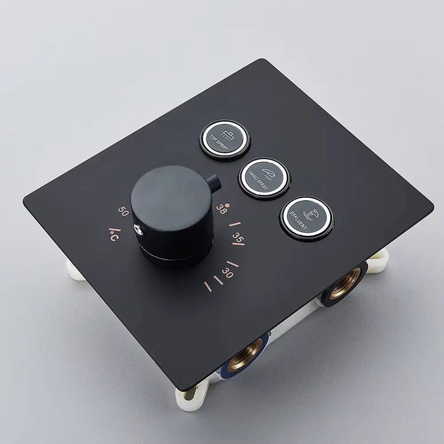 Black Thermostatic Shower Faucet Set with LED Rainfall Head BathroomLux