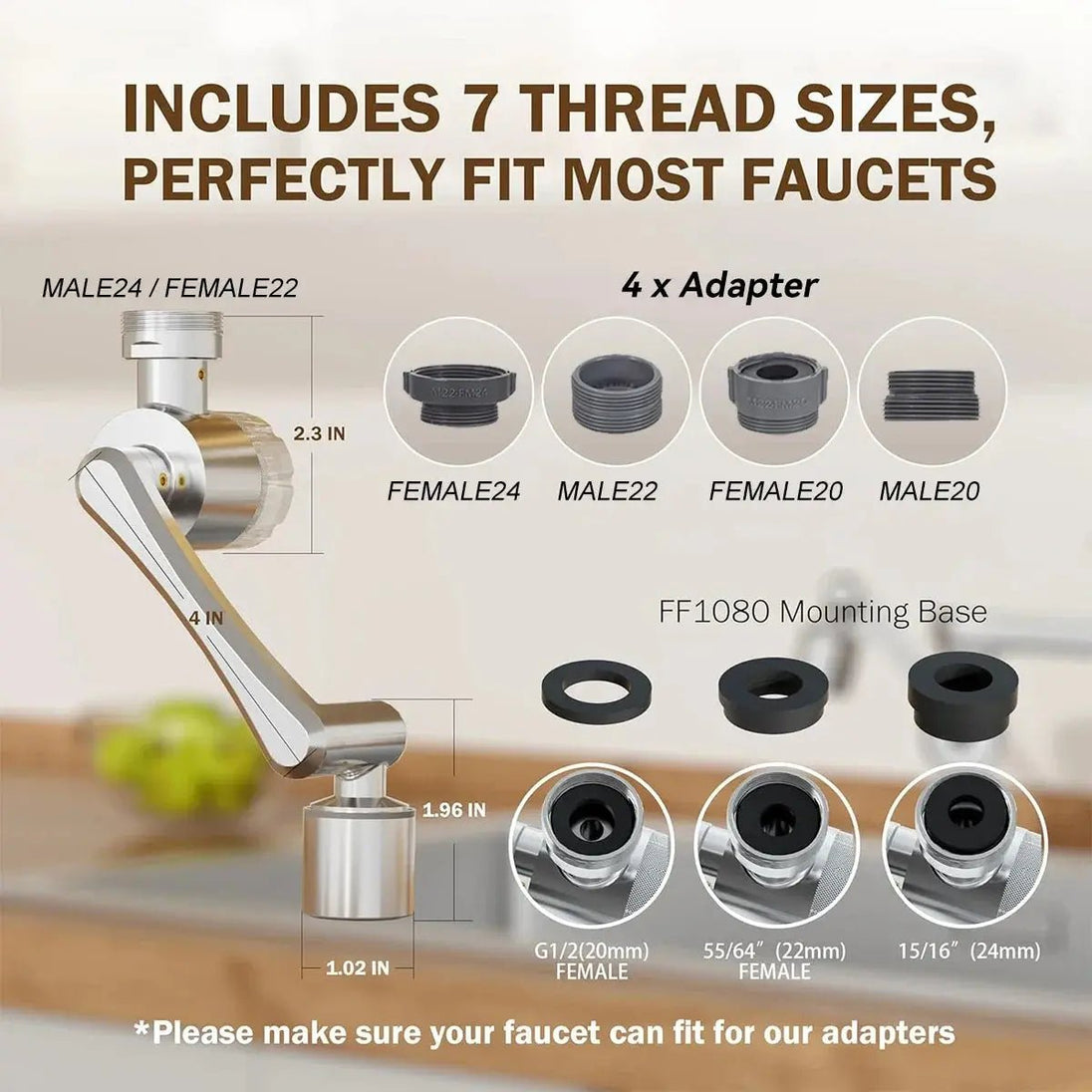 ALTHY Kitchen Faucet Extender Water Filter - ALTHY Stainless Steel Faucet Water FilterBathroomLux