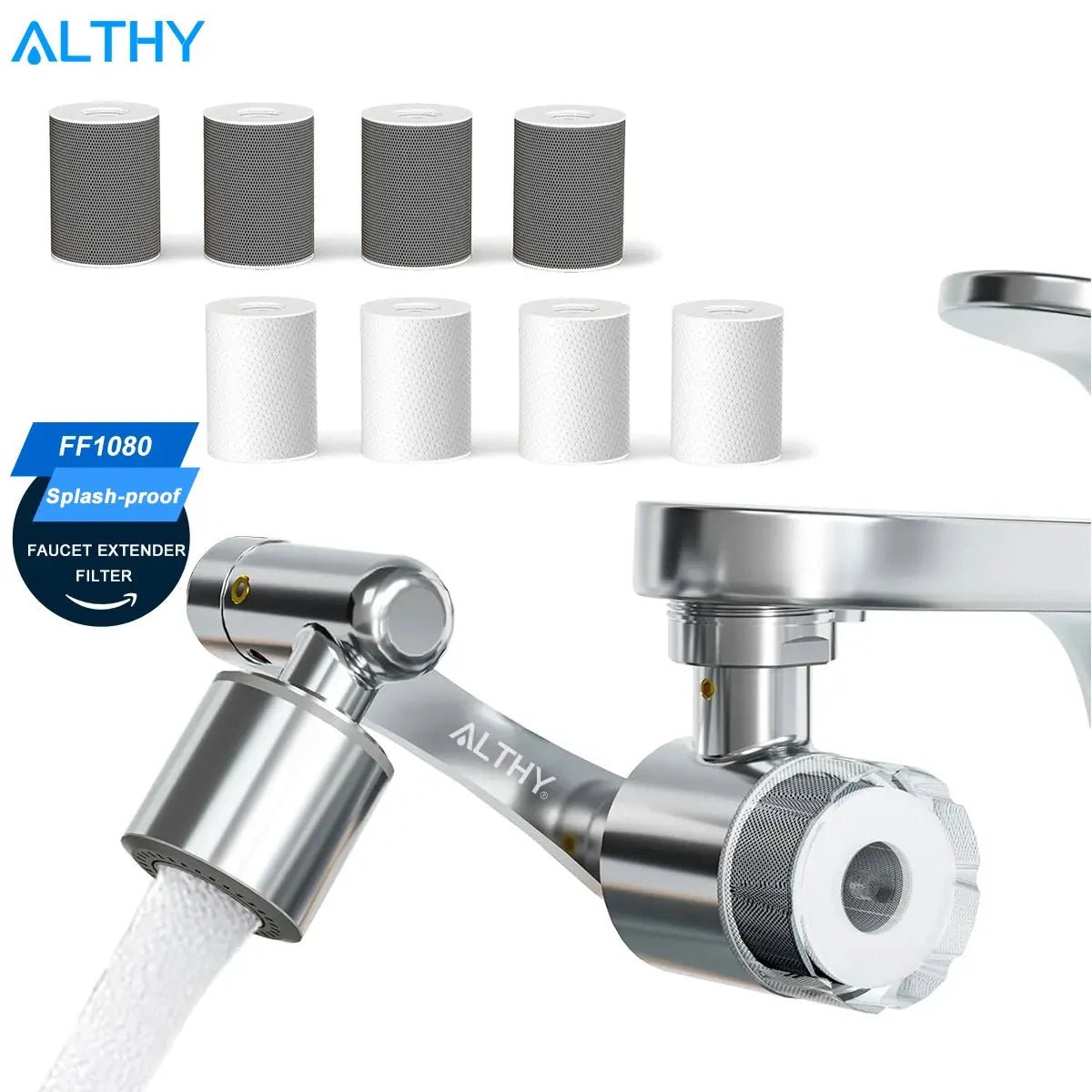ALTHY Faucet Extender Water Filter, Sink Splash-proof 1080° Rotating ...