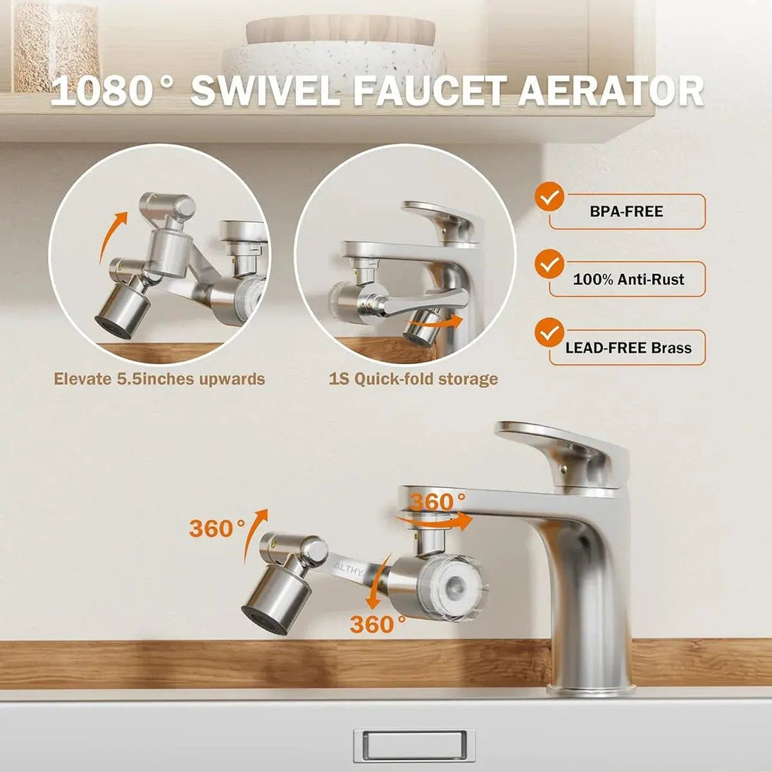 ALTHY Kitchen Faucet Extender Water Filter - ALTHY Stainless Steel Faucet Water FilterBathroomLux