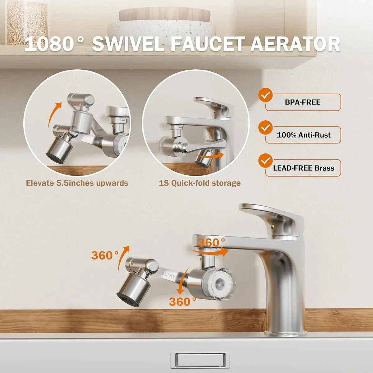 ALTHY Kitchen Faucet Extender Water Filter - ALTHY Stainless Steel Faucet Water FilterBathroomLux