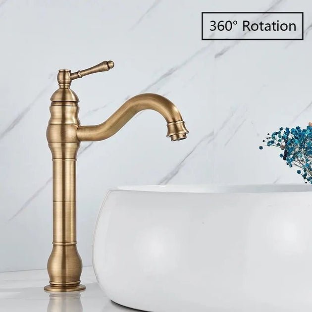 Antique Brass Basin Bathroom faucet Deck Mounted Single Handle Hot & Cold Mixer Tap - Antique Bathroom FaucetBathroomLux