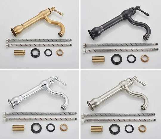 Antique Brass Basin Bathroom faucet Deck Mounted Single Handle Hot & Cold Mixer Tap - Antique Bathroom FaucetBathroomLux