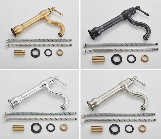 Antique Brass Basin Bathroom faucet Deck Mounted Single Handle Hot & Cold Mixer Tap - Antique Bathroom FaucetBathroomLux