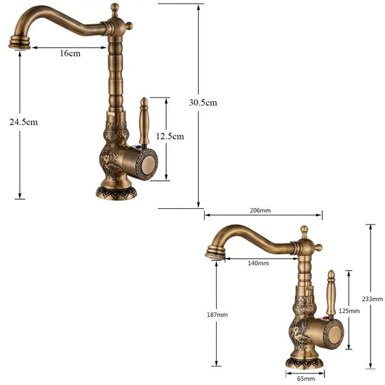 Antique Brass Basin Bathroom faucet Flower Carved Long Spout 360 Rotation Mixer Tap - Antique Brass Basin Bathroom faucetBathroomLux