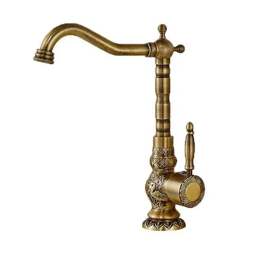 Antique Brass Basin Bathroom faucet Flower Carved Long Spout 360 Rotation Mixer Tap - Antique Brass Basin Bathroom faucetBathroomLux