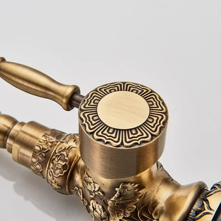 Antique Brass Basin Bathroom faucet Flower Carved Long Spout 360 Rotation Mixer Tap - Antique Brass Basin Bathroom faucetBathroomLux