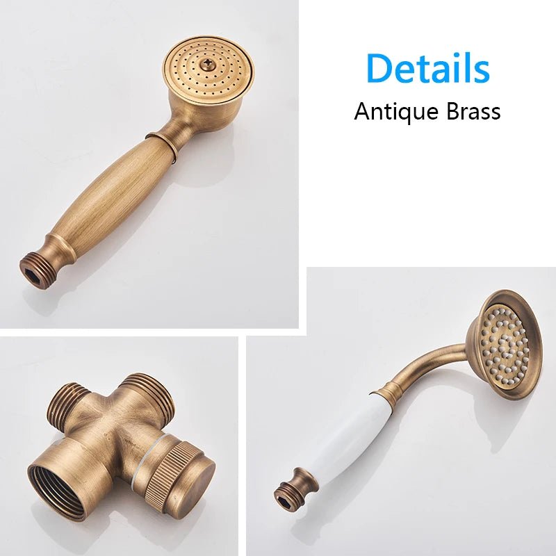 Antique Brass Rainfall Shower Set Wall - Mounted Mixer With Handshower - bathroom, showers, thermostaticBathroomLux