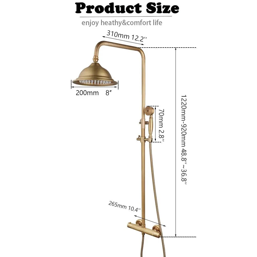 Antique Brass Thermostatic Rainfall Shower Set with Mixer Tap - Shower ColumnsBathroomLux