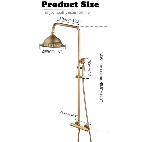 Antique Brass Thermostatic Rainfall Shower Set with Mixer Tap - Shower ColumnsBathroomLux