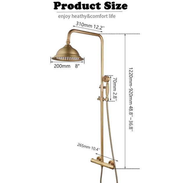 Antique Brass Thermostatic Rainfall Shower Set with Mixer Tap - Shower ColumnsBathroomLux