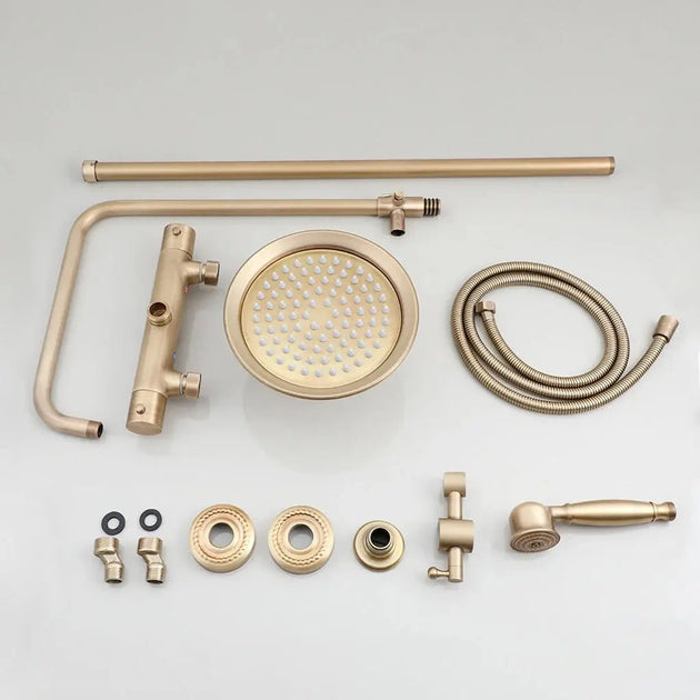Antique Brass Thermostatic Rainfall Shower Set with Mixer Tap - Shower ColumnsBathroomLux