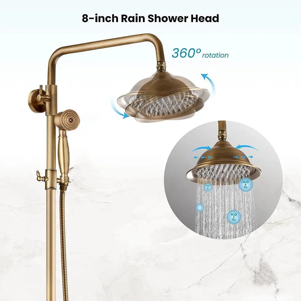 Antique Brass Thermostatic Rainfall Shower Set with Mixer Tap - Shower ColumnsBathroomLux