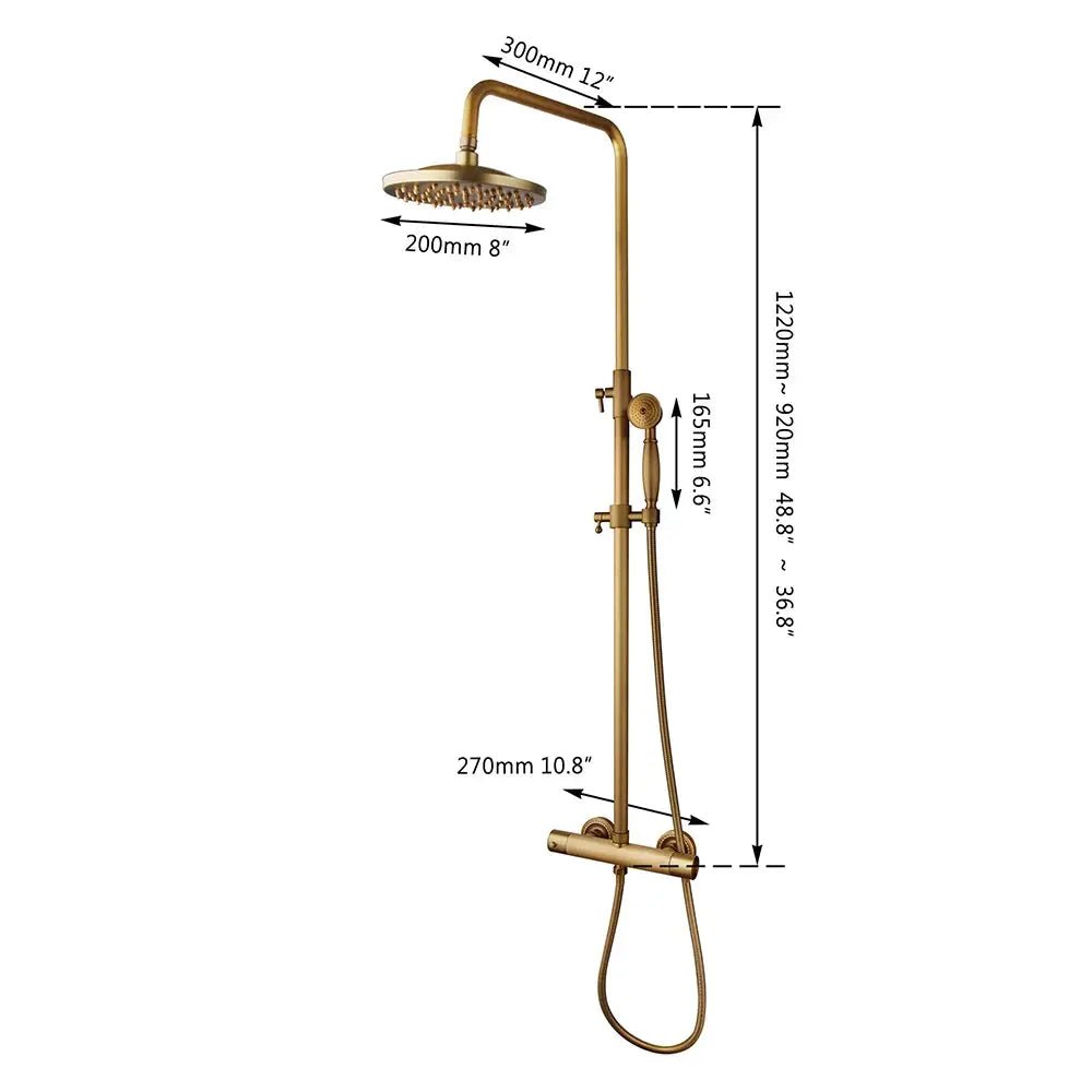 Antique Brass Thermostatic Rainfall Shower Set with Mixer Tap - Shower ColumnsBathroomLux