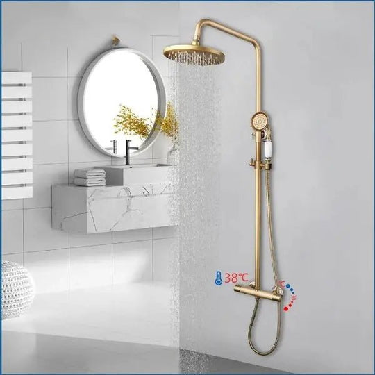 Antique Brass Thermostatic Rainfall Shower Set with Mixer Tap - Shower ColumnsBathroomLux