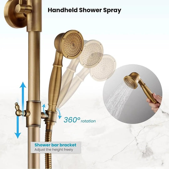 Antique Brass Thermostatic Rainfall Shower Set with Mixer Tap - Shower ColumnsBathroomLux