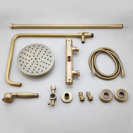Antique Brass Thermostatic Rainfall Shower Set with Mixer Tap - Shower ColumnsBathroomLux