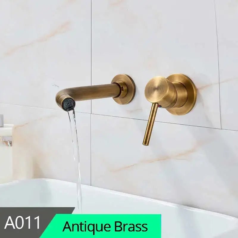Antique Brass Wall Mount Faucet Single Handle Mixer for Basin Sink - Gold Wall - Mounted Basin Mixer TapBathroomLux