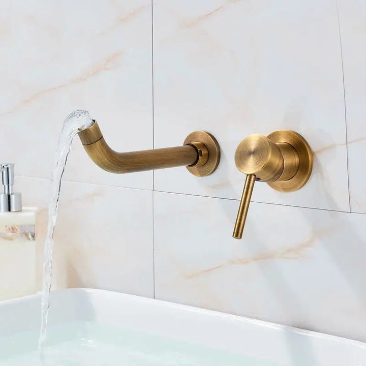 Antique Brass Wall Mount Faucet Single Handle Mixer for Basin Sink - Gold Wall - Mounted Basin Mixer TapBathroomLux
