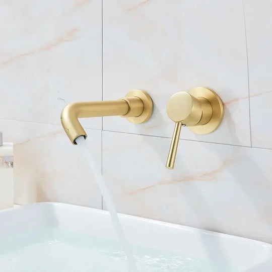 Antique Brass Wall Mount Faucet Single Handle Mixer for Basin Sink - Gold Wall - Mounted Basin Mixer TapBathroomLux