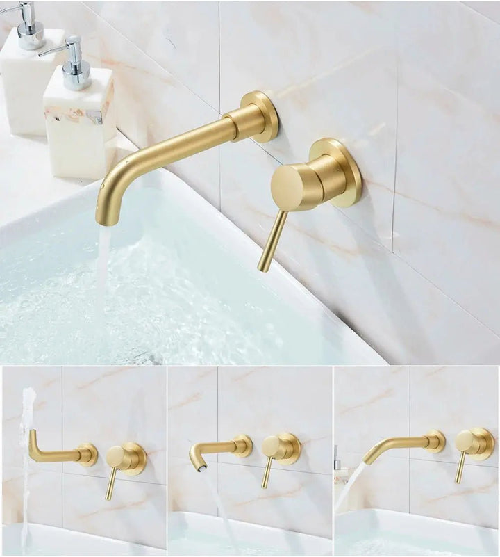 Antique Brass Wall Mount Faucet Single Handle Mixer for Basin Sink - Gold Wall - Mounted Basin Mixer TapBathroomLux