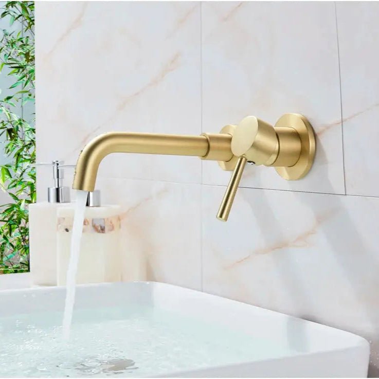 Antique Brass Wall Mount Faucet Single Handle Mixer for Basin Sink - Gold Wall - Mounted Basin Mixer TapBathroomLux