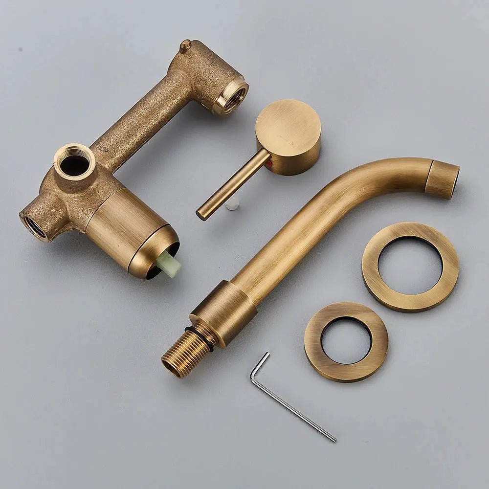 Antique Brass Wall Mount Faucet Single Handle Mixer for Basin Sink - Gold Wall - Mounted Basin Mixer TapBathroomLux