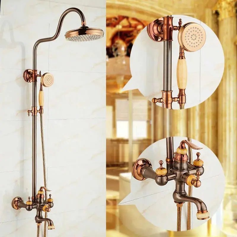 Antique Gold Shower Head Set – Rose Gold Brown All - Brass Hot & Cold Faucet - Antique Gold Shower Head SetBathroomLux