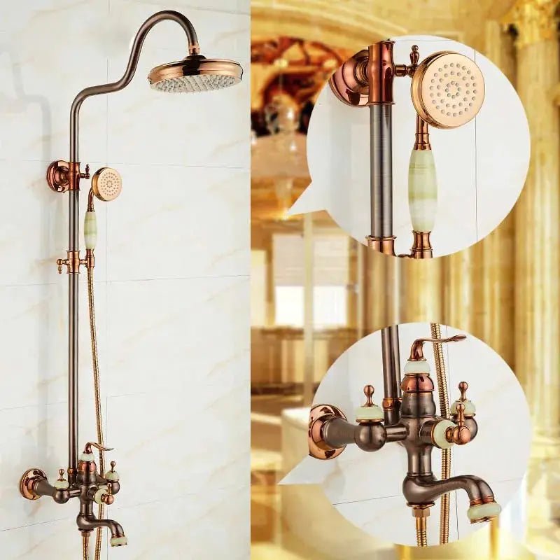 Antique Gold Shower Head Set – Rose Gold Brown All - Brass Hot & Cold Faucet - Antique Gold Shower Head SetBathroomLux