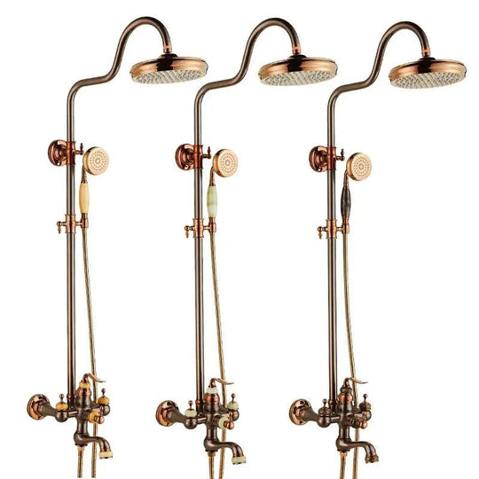 Antique Gold Shower Head Set – Rose Gold Brown All - Brass Hot & Cold Faucet - Antique Gold Shower Head SetBathroomLux