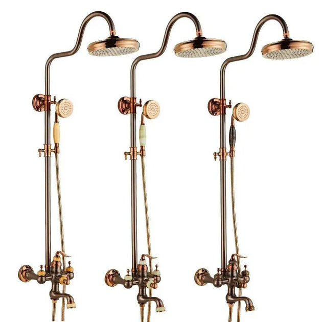 Antique Gold Shower Head Set – Rose Gold Brown All - Brass Hot & Cold Faucet - Antique Gold Shower Head SetBathroomLux