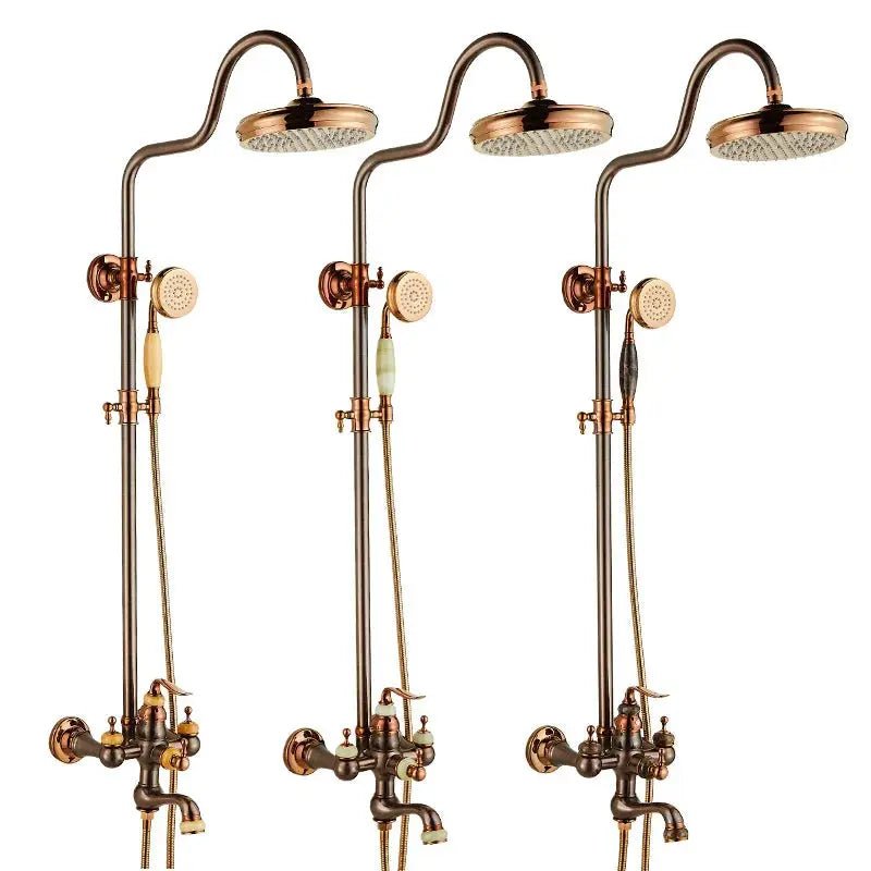 Antique Gold Shower Head Set – Rose Gold Brown All - Brass Hot & Cold Faucet - Antique Gold Shower Head SetBathroomLux