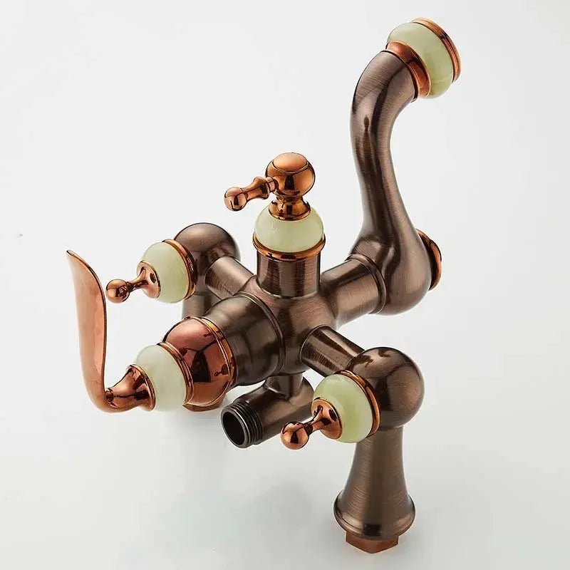 Antique Gold Shower Head Set – Rose Gold Brown All - Brass Hot & Cold Faucet - Antique Gold Shower Head SetBathroomLux