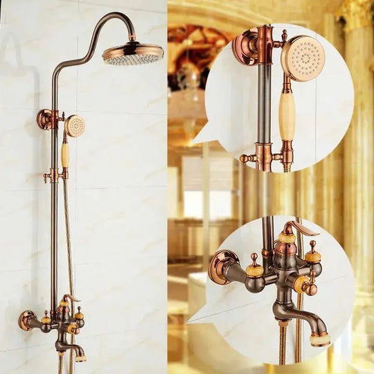Antique Gold Shower Head Set – Rose Gold Brown All - Brass Hot & Cold Faucet - Antique Gold Shower Head SetBathroomLux