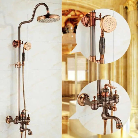 Antique Gold Shower Head Set – Rose Gold Brown All - Brass Hot & Cold Faucet - Antique Gold Shower Head SetBathroomLux
