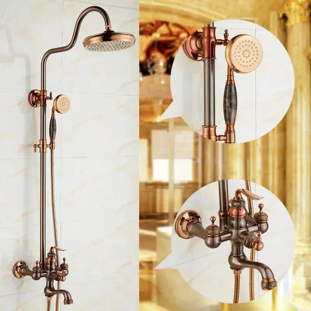 Antique Gold Shower Head Set – Rose Gold Brown All - Brass Hot & Cold Faucet - Antique Gold Shower Head SetBathroomLux