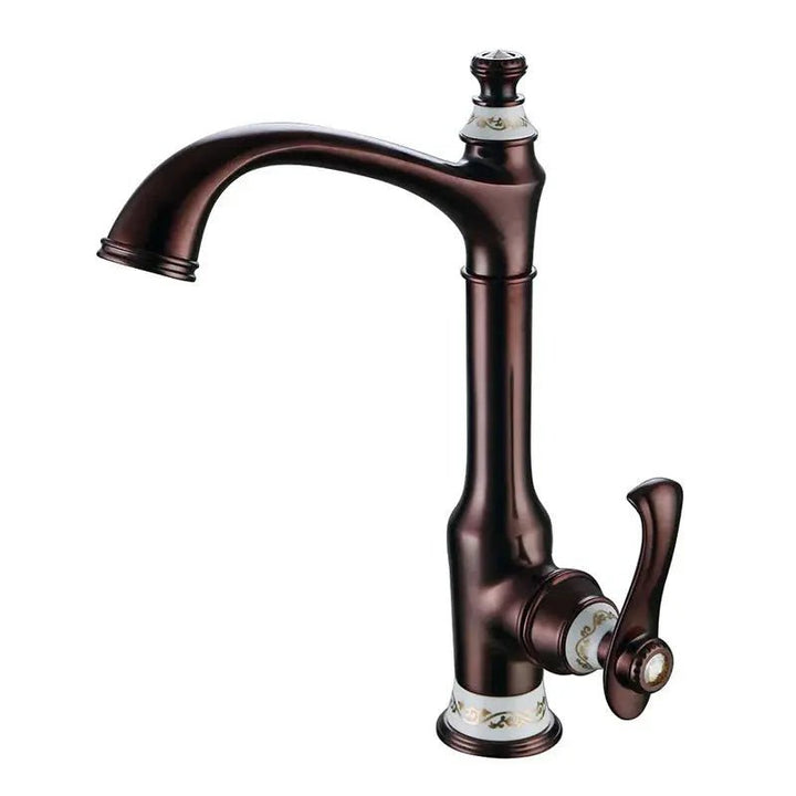 Antique Style Brass Sink Mixer – Gold & Brown Deck - Mounted Hot/Cold Faucet - Kitchen Sink FaucetsBathroomLux