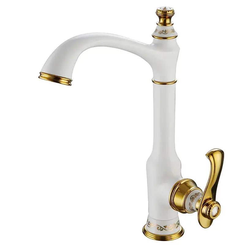 Antique Style Brass Sink Mixer – Gold & Brown Deck - Mounted Hot/Cold Faucet - Kitchen Sink FaucetsBathroomLux