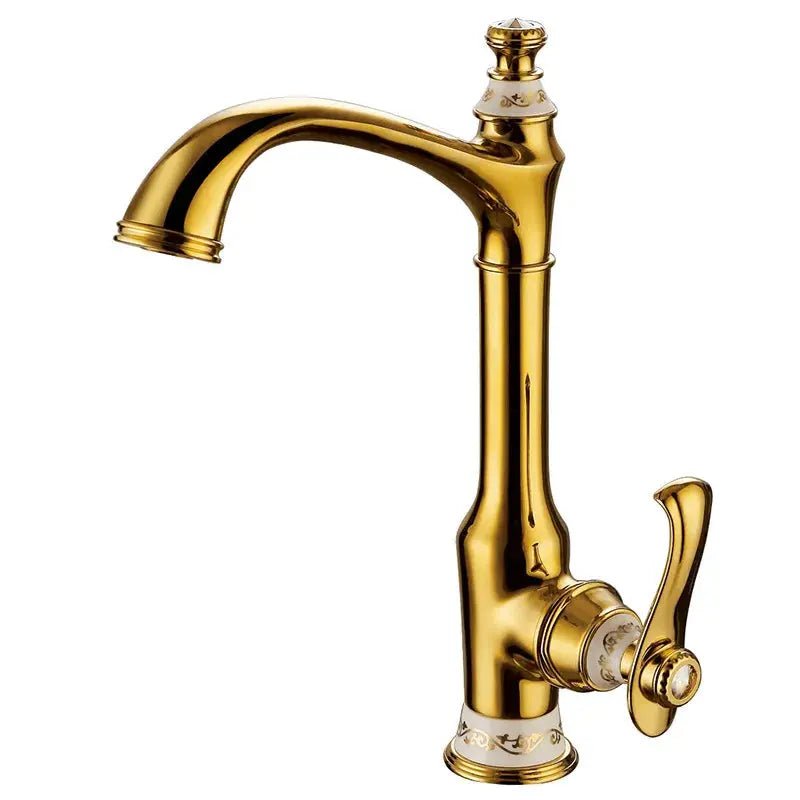 Antique Style Brass Sink Mixer – Gold & Brown Deck - Mounted Hot/Cold Faucet - Kitchen Sink FaucetsBathroomLux